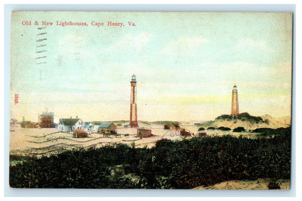 1909 Old and New Lighthouse Cape Henry Virginia VA Posted Antique Postcard