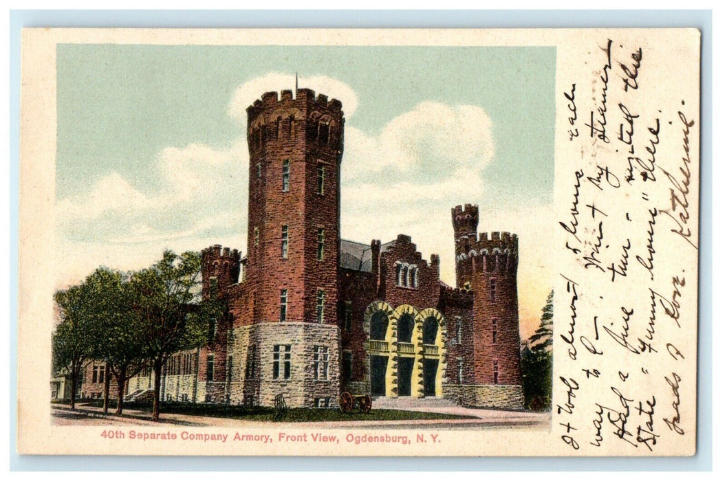 1907 40th Separate Company Armory Front View Ogdensburg New York NY Postcard