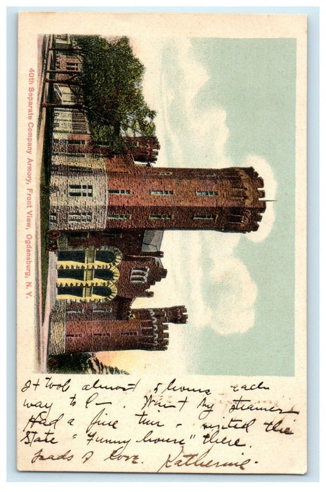 1907 40th Separate Company Armory Front View Ogdensburg New York NY Postcard