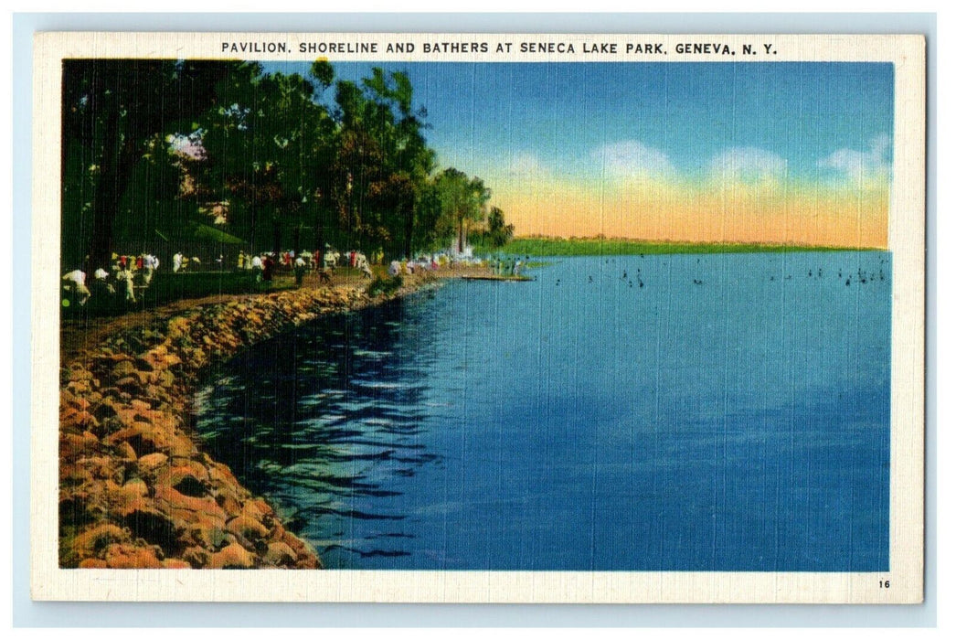 c1910 Pavilion Shoreline And Bathers At Lake Park Geneva New York NY Postcard