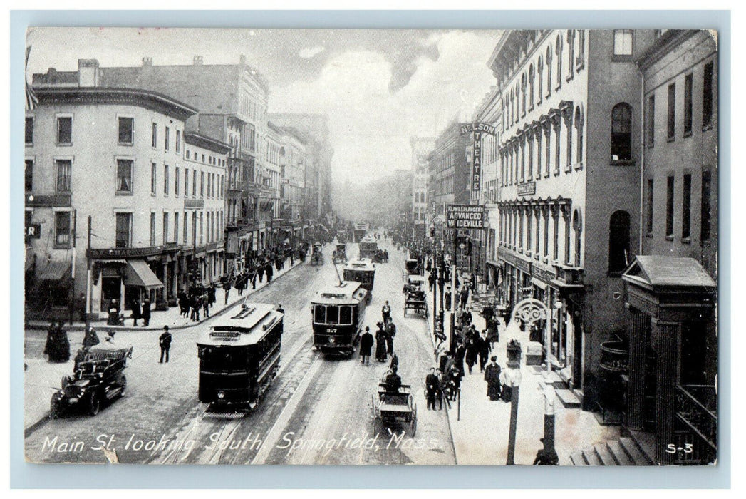 1909 Main Street Looking South Springfield, Massachusetts MA Unposted Postcard