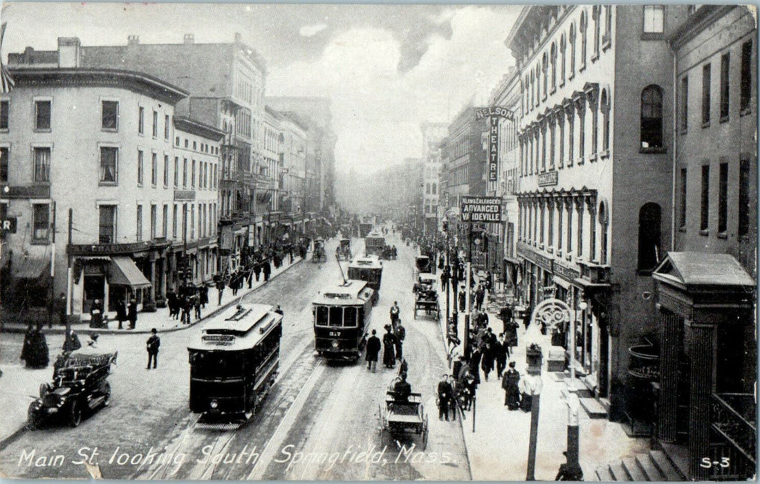 1909 Main Street Looking South Springfield, Massachusetts MA Unposted Postcard
