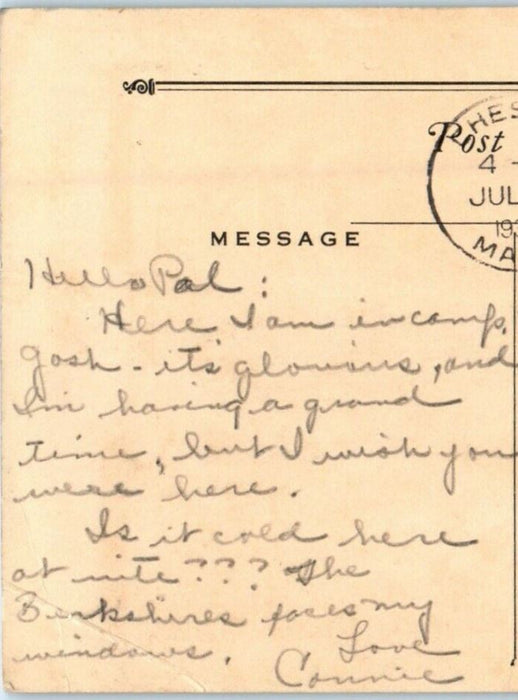 1935 Chester MA, Brookside Lodge Springfield Y.W.C.A Camp Swimming Pool Postcard
