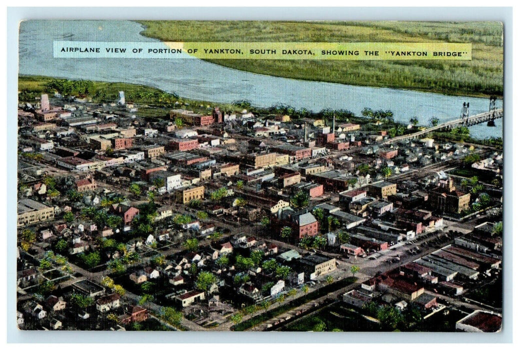 Aerial View Of Portion Yankton South Dakota SD Showing Yankton Bridge Postcard