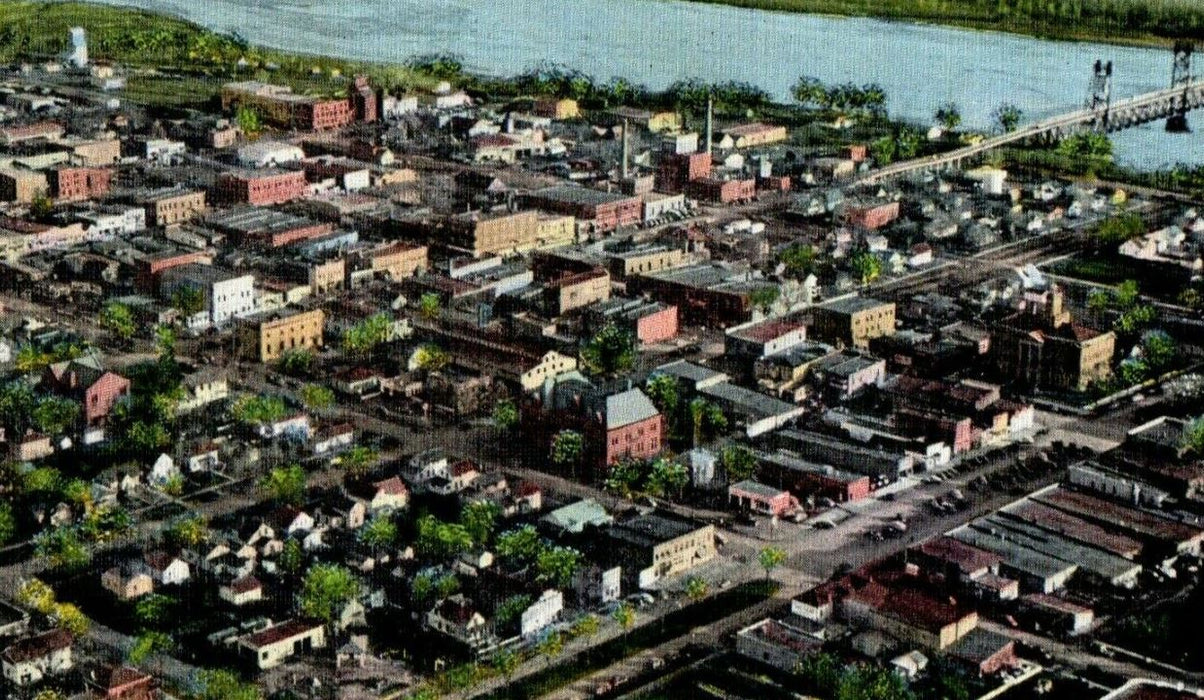 Aerial View Of Portion Yankton South Dakota SD Showing Yankton Bridge Postcard