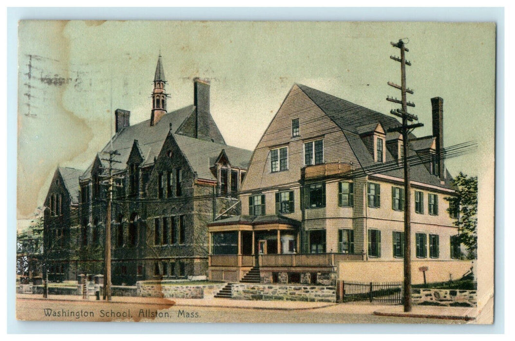 1915 Washington School Allston Massachusetts MA Posted Antique Postcard