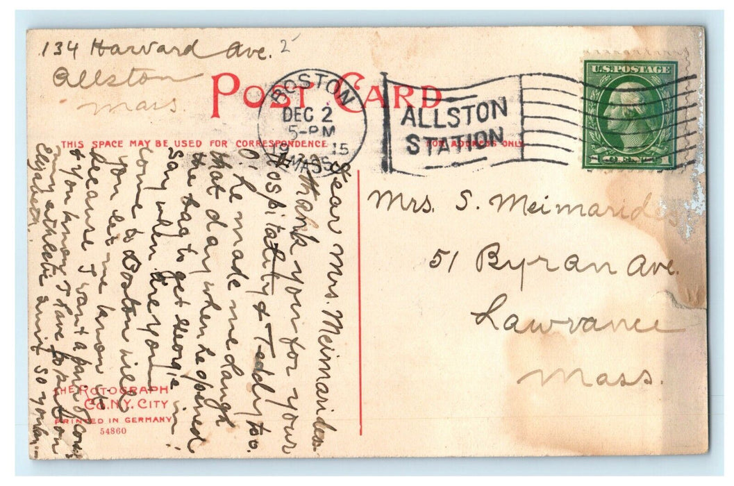 1915 Washington School Allston Massachusetts MA Posted Antique Postcard