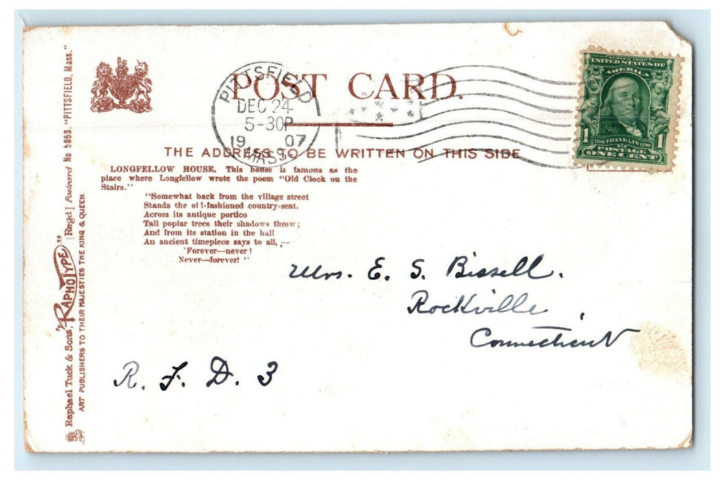 1907 Nature Scene, Longfellow House, Massachusetts MA Raphotype Tuck Postcard