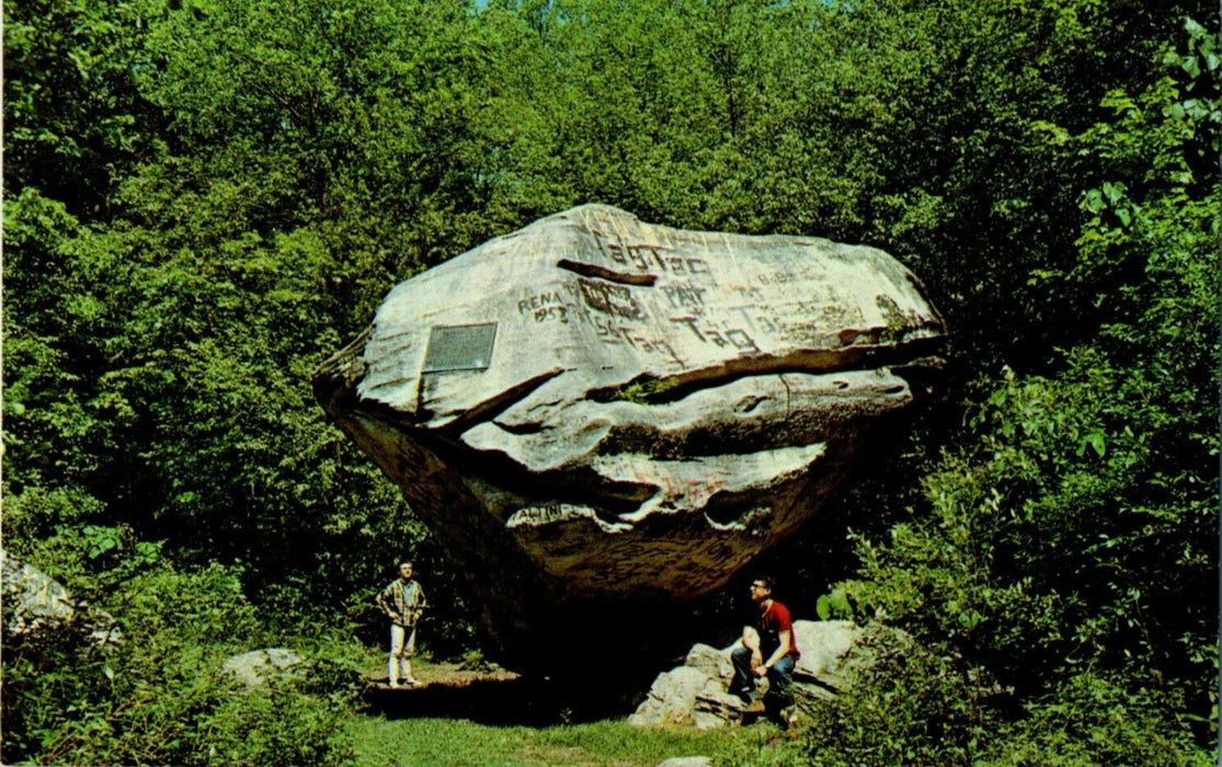 c1950s Balance Rock at Lanesboro, Berkshire Hills, Massachusetts MA Postcard