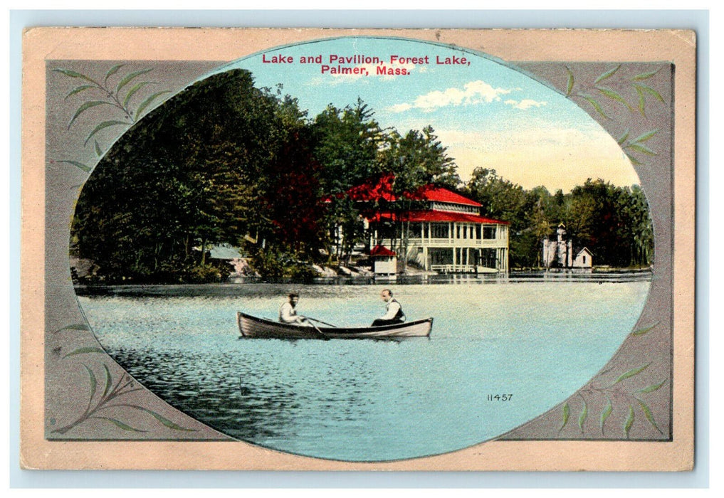 1911 Lake and Pavilion, Forest Lake, Palmer Massachusetts MA Antique Postcard