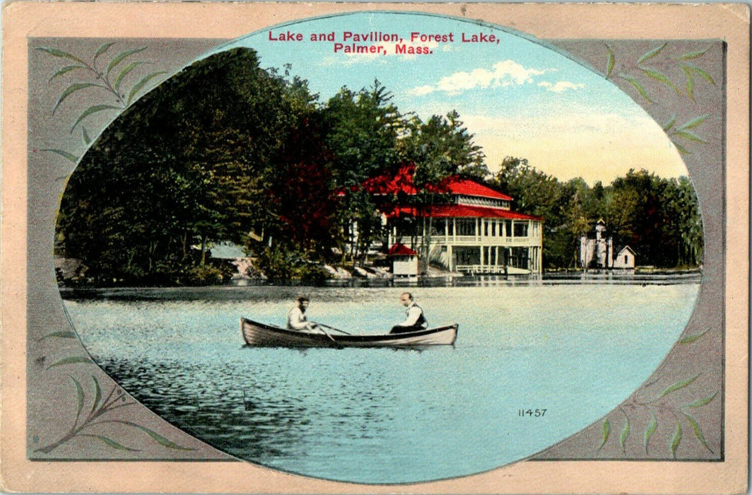 1911 Lake and Pavilion, Forest Lake, Palmer Massachusetts MA Antique Postcard