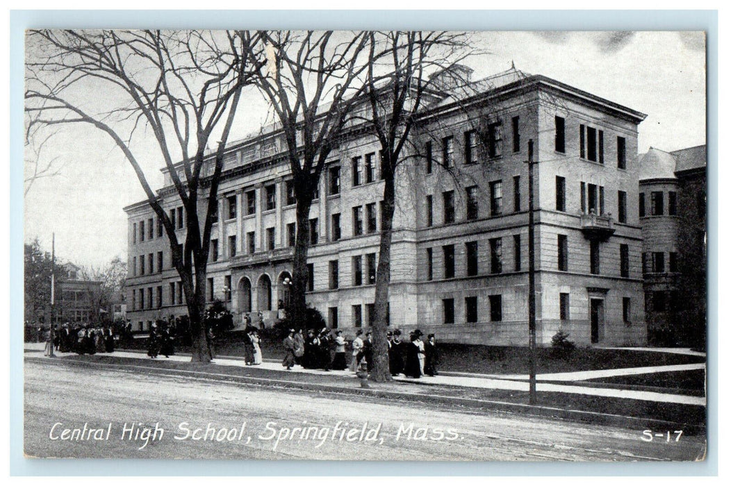 1912 Central High School, Springfield, Massachusetts MA Antique Postcard