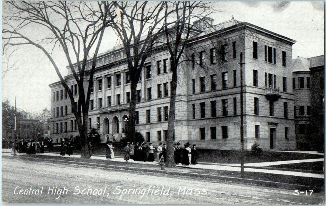 1912 Central High School, Springfield, Massachusetts MA Antique Postcard
