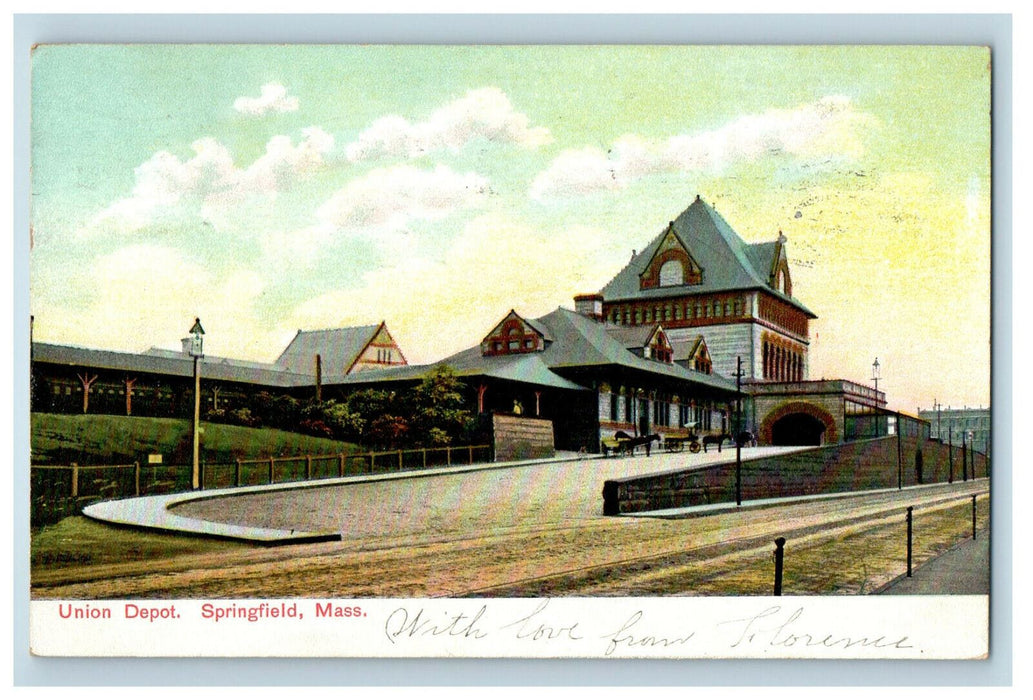 1906 Union Depot, Springfield, Massachusetts MA Antique Posted Postcard