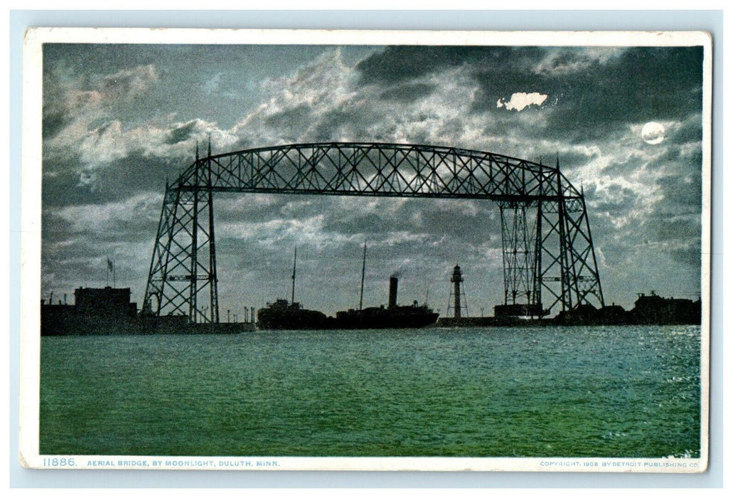 1930s Aerial Bridge By Moonlight, Duluth Minnesota MN Vintage Postcard
