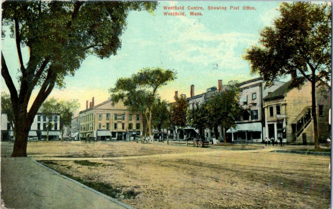1910 Westfield Center Showing Post Office, Westfield, Massachusetts MA Postcard