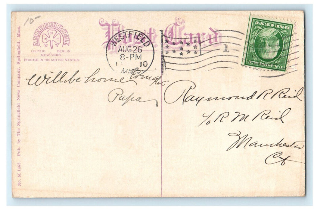 1910 Westfield Center Showing Post Office, Westfield, Massachusetts MA Postcard