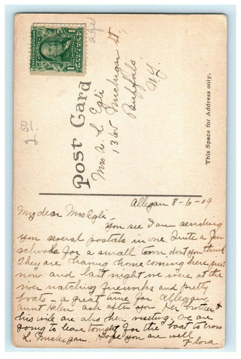 1909 Four Schools and Prof W. McIntosh Allegan Michigan MI Postcard