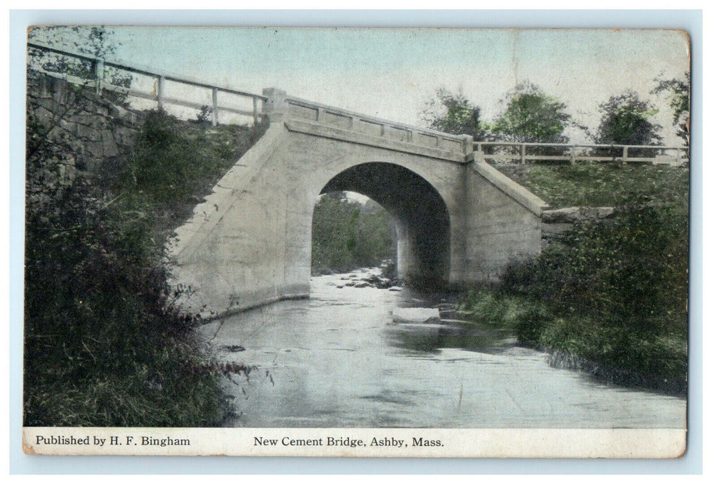 1916 New Cement Bridge, Ashby, Massachusetts MA Antique Posted Postcard