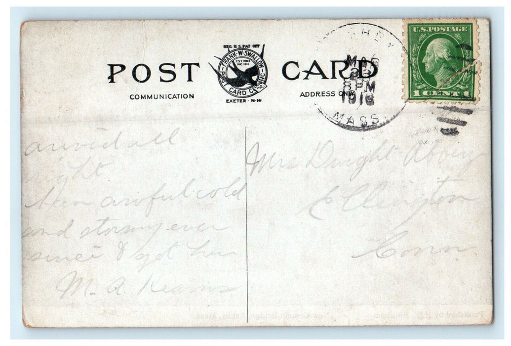 1916 New Cement Bridge, Ashby, Massachusetts MA Antique Posted Postcard