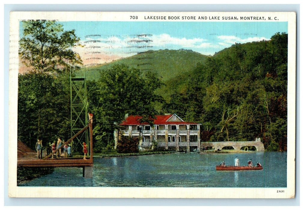 1941 Lakeside Book Store Lake Susan Canoeing Montreat North Carolina NC Postcard