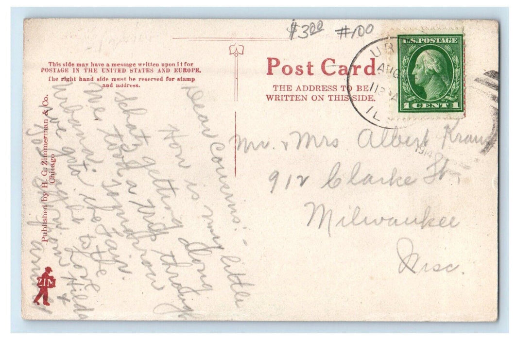 c1910's West Springfield Avenue Urbana Illinois IL Posted Antique Postcard
