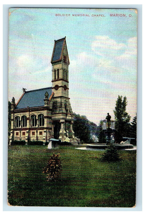 1916 Soldier Memorial Chapel Fountain Marion Ohio OH Posted Antique Postcard