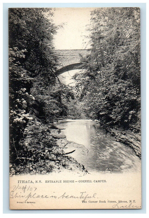 1907 Ithaca NY, Entrance Bridge Cornell Campus Posted Antique Tuck's Postcard