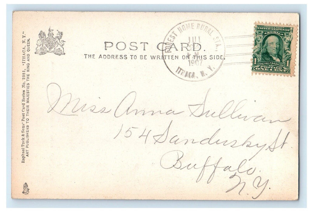 1907 Ithaca NY, Entrance Bridge Cornell Campus Posted Antique Tuck's Postcard