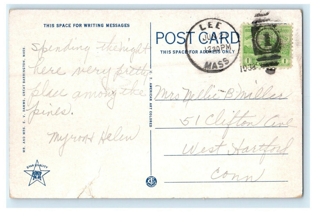 1933 Squaw Peak Tourist Camp Great Barrington Massachusetts MA Vintage Postcard