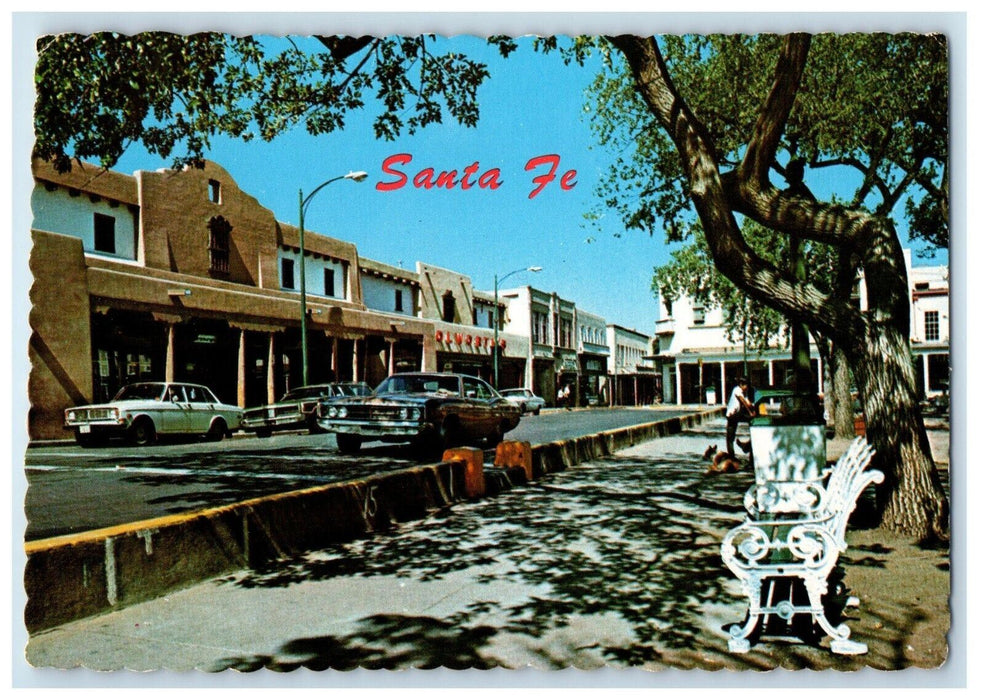 View Of The Plaza Cars Santa Fe New Mexico NM Unposted Vintage Postcard