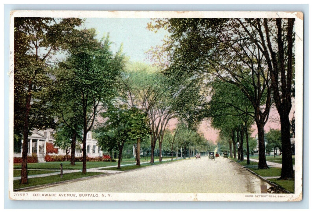 1912 Delaware Avenue Street View Cars Akron Buffalo New York NY Antique Postcard