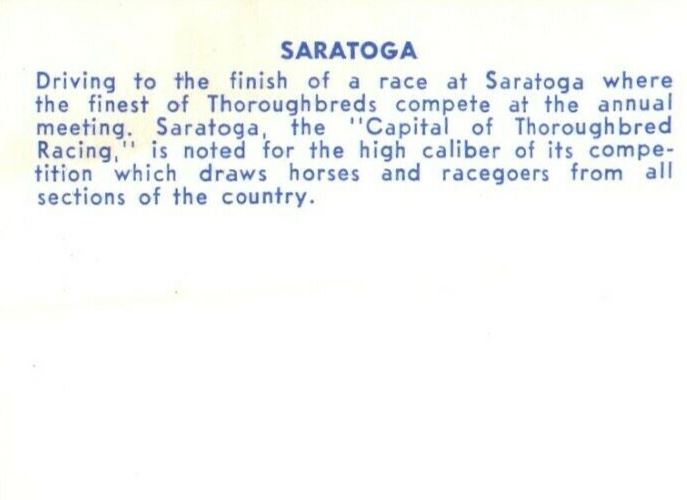 c1950's Saratoga Driving Finish Horse Racing Thoroughbred New York NY Postcard