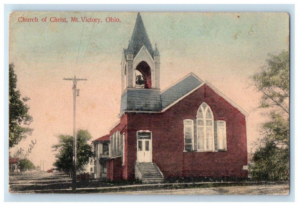 1909 Church Of Christ Mt. Victory Ohio OH Posted Antique Postcard