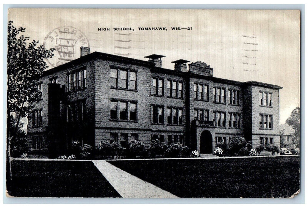 1947 High School Building Exterior View Tomahawk Wisconsin WI Merrill Postcard
