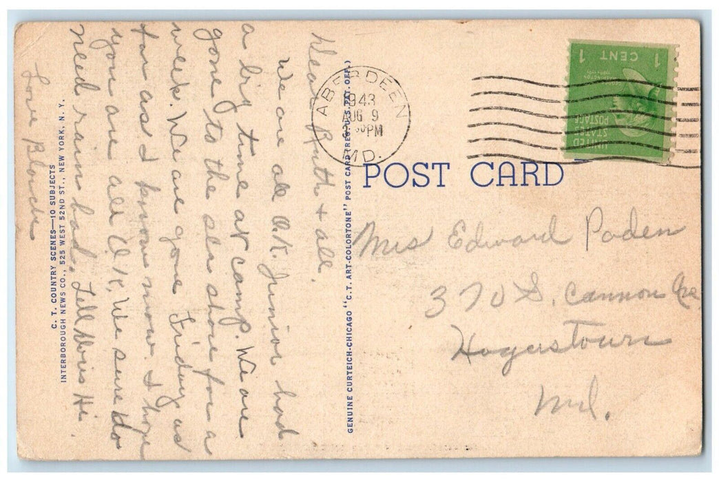 1943 Greetings From Aberdeen Garden Flower Road Field Barn Maryland MD Postcard