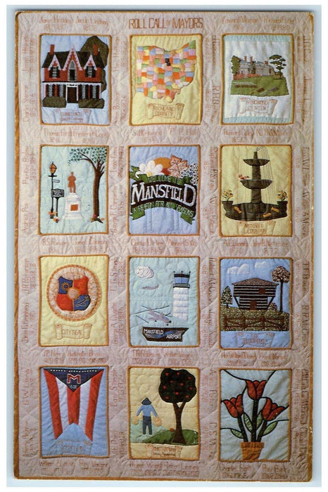 c1960s Mansfield City Quilt, Mansfield Flag Mansfield Ohio OH Vintage Postcard