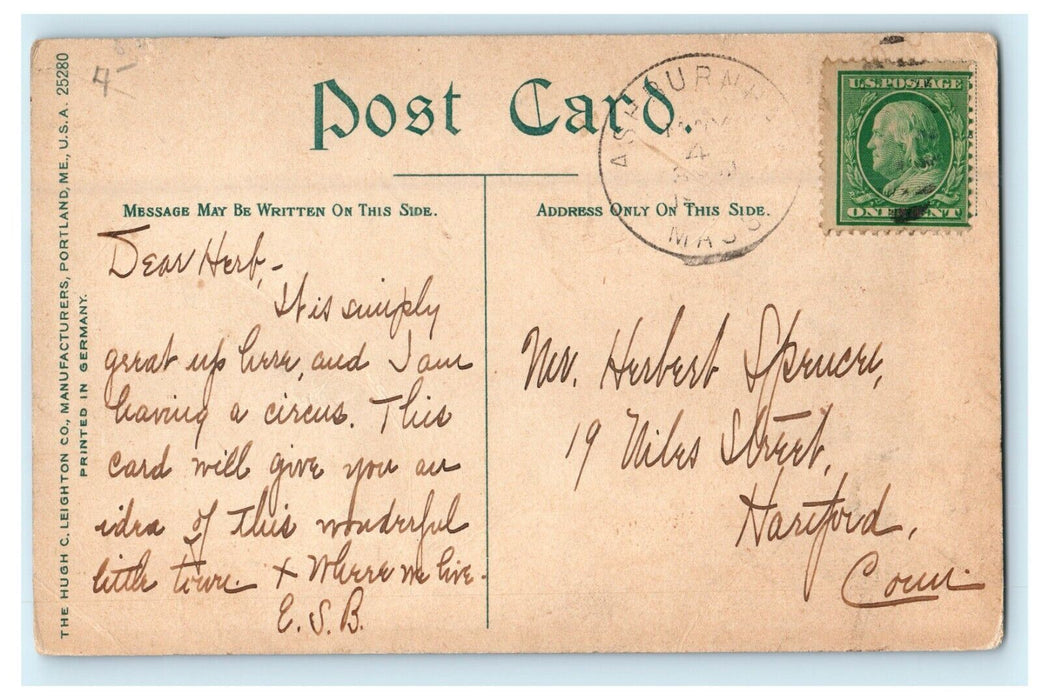 c1910 Ashburnham Massachusetts Birdseye View MA Posted Antique Postcard