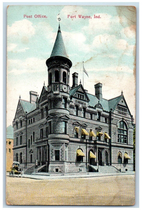 1909 Post Office Building Street View Fort Wayne Indiana IN Antique Postcard