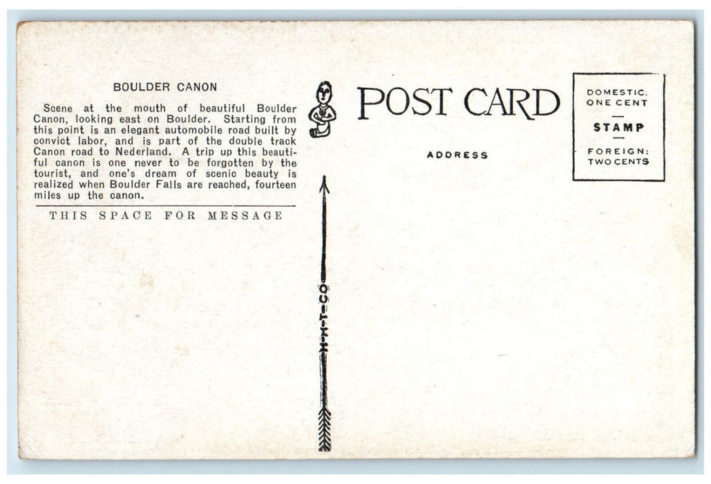 c1920's Entrance to Boulder Canon Boulder Colorado CO Unposted Postcard