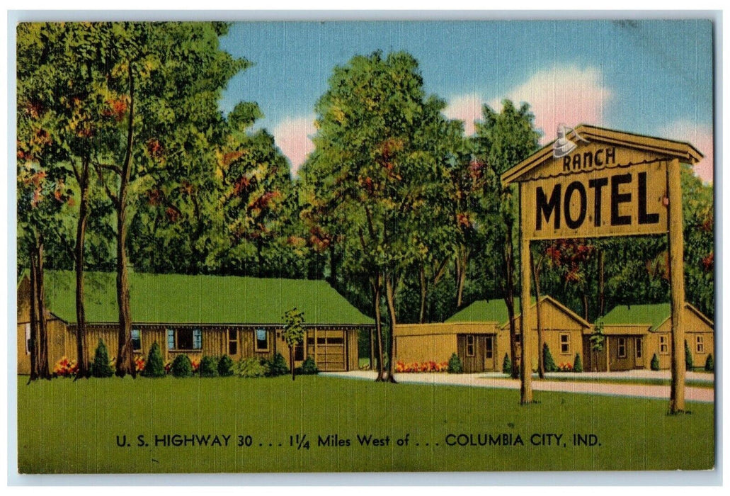 1954 View Of Ranch Motel Columbia City Indiana IN Poste Vintage Postcard