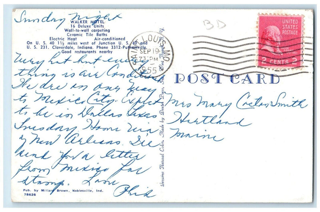 1955 Walker Motel Roadside View Cloverdale Indiana IN Posted Vintage Postcard
