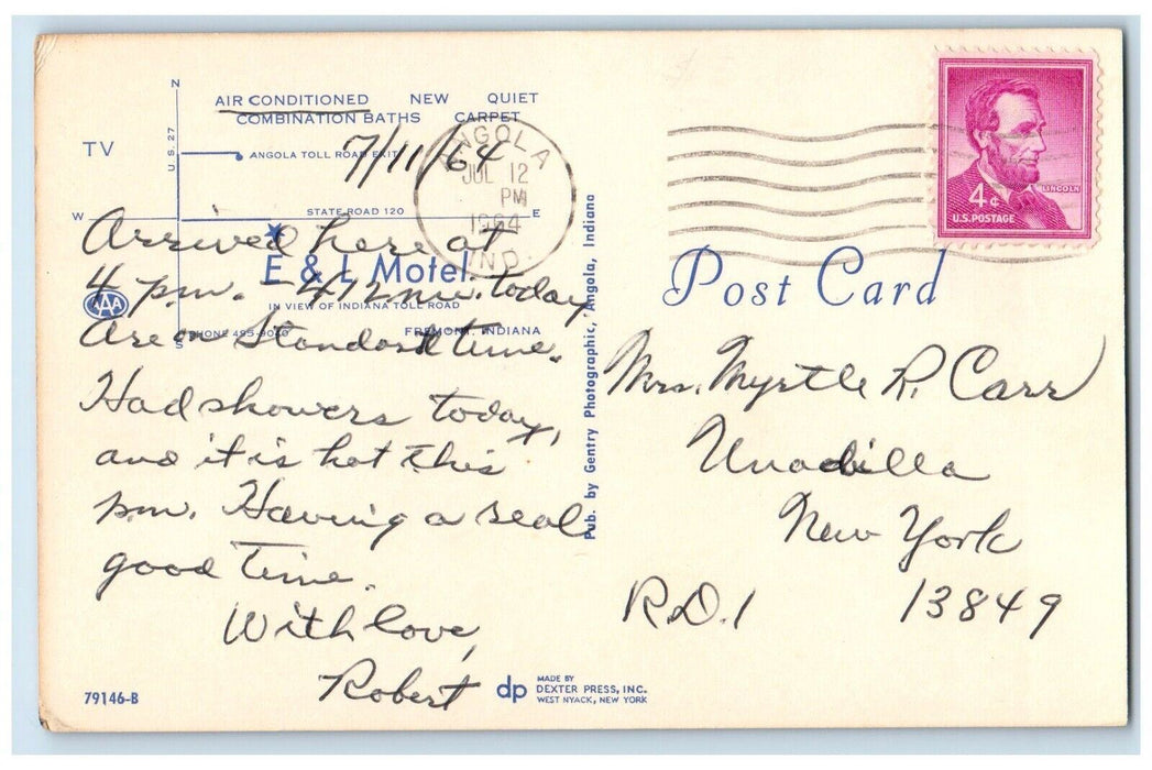 1964 E & L Motel View Of Indiana Toll Road Angola Indiana IN Vintage Postcard