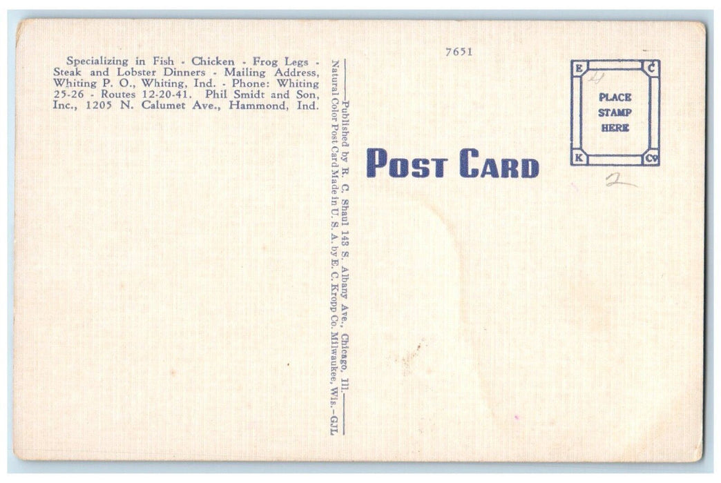 Phil Smidt And Son Inc. Restaurant Street View Whiting Indiana IN Postcard