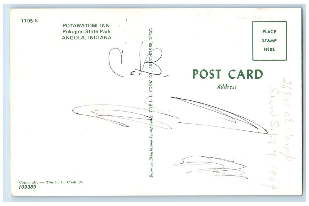 c1950's View Of Potawatomi Inn Pokagon Street Angola Indiana IN Vintage Postcard