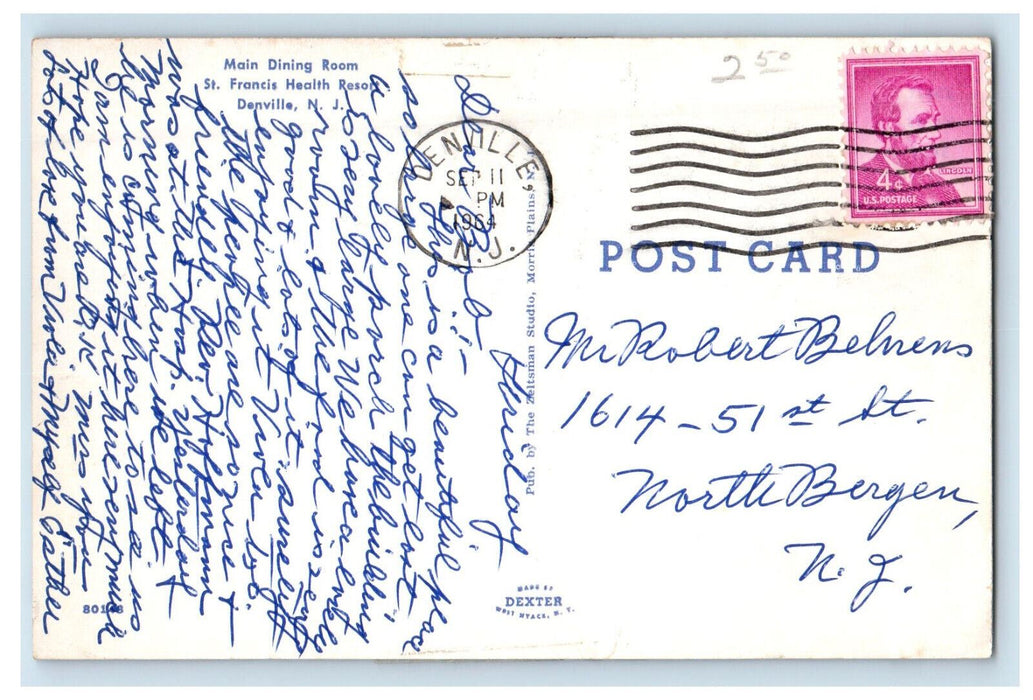 1964 Main Dining Room, St.Francis Health Resort Denville New Jersey NJ Postcard