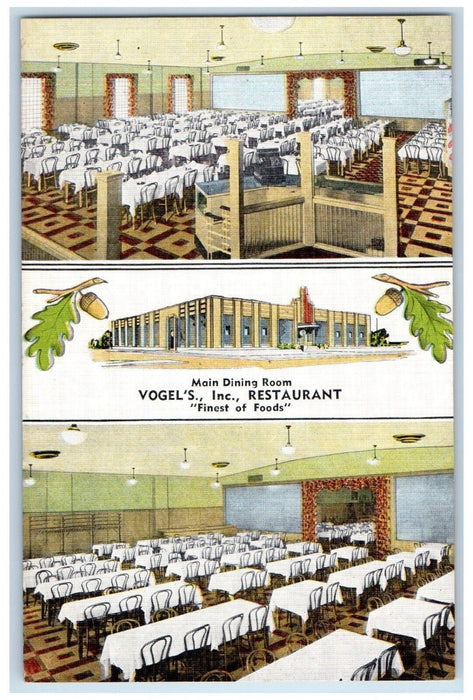 Vogel's Inc. Restaurant Main Dining Room Pine Cone Whitting IN Vintage Postcard