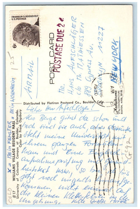 1970 Williams Village Resident Hall University of CO Boulder CO Postcard