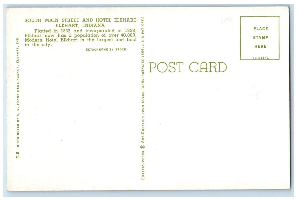 c1960's South Main Street Hotel Elkhart Dosen Car Elkhart Indiana IN Postcard