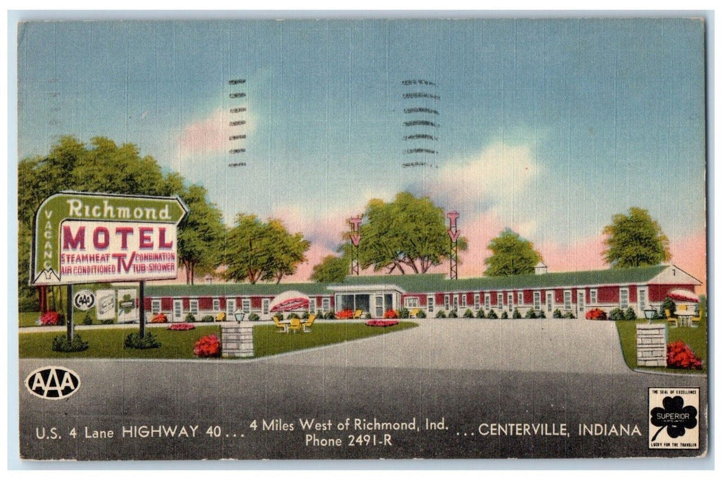 1957 Richmond Hotel Roadside Centerville Indiana IN Posted Vintage Postcard